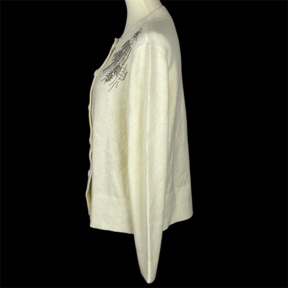 Talbots Rhinestone Ivory Cardigan Sz L Holiday Event Cozy Luxe Sparkle Dazzle - Picture 5 of 8